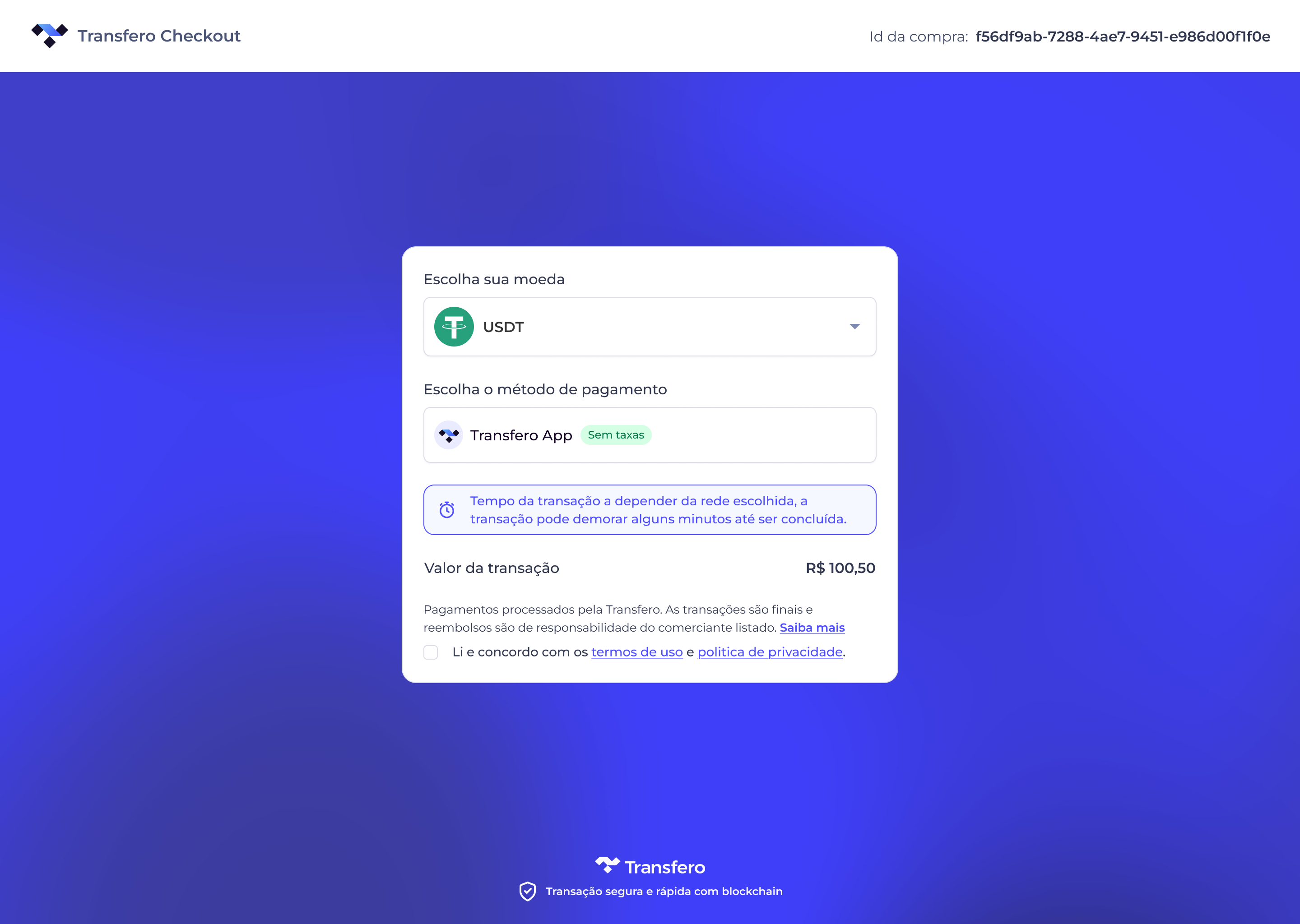 Checkout web: método selecionado